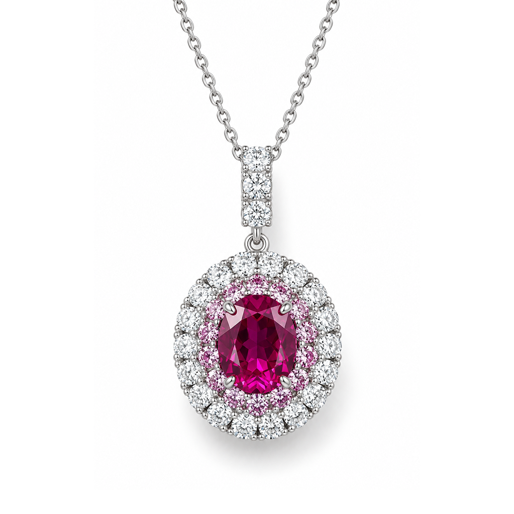 3.5ct Imperial Sapphire Halo Necklace