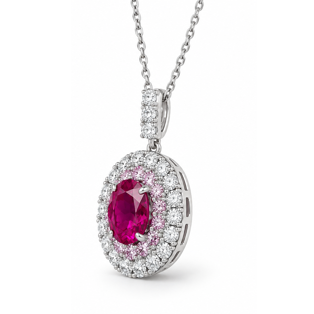 3.5ct Imperial Sapphire Halo Necklace