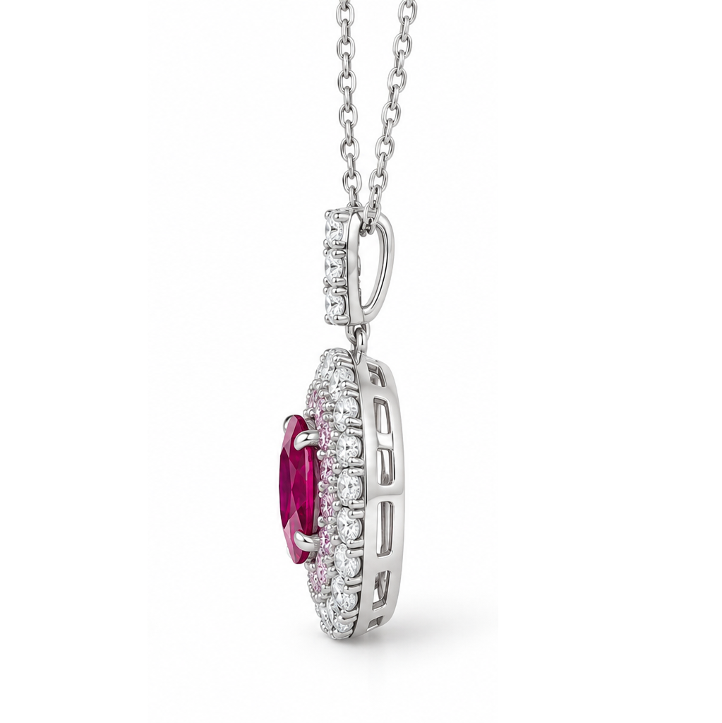 3.5ct Imperial Sapphire Halo Necklace